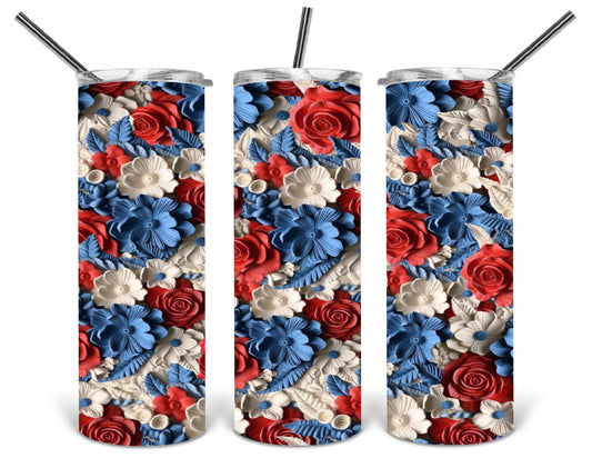 3D red white blue flowers 20 oz .tld23