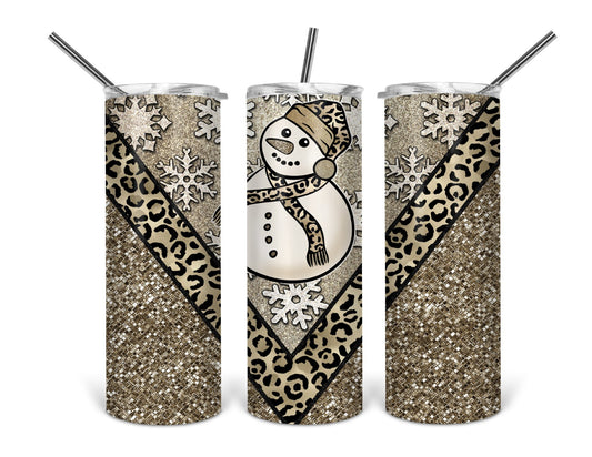 bronze glitter snowman tumbler .tld23