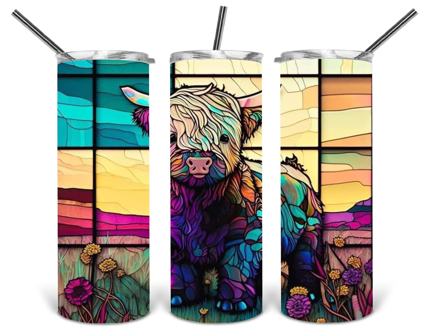 stainglass highland cow 20 oz tumbler .bnb