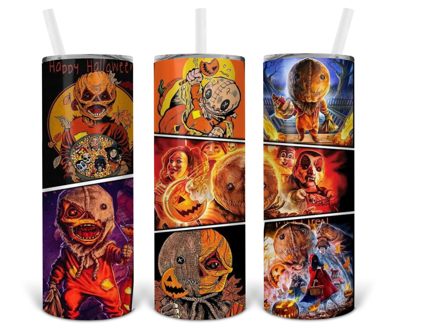 stuffed halloween character collage tumbler print .fdg