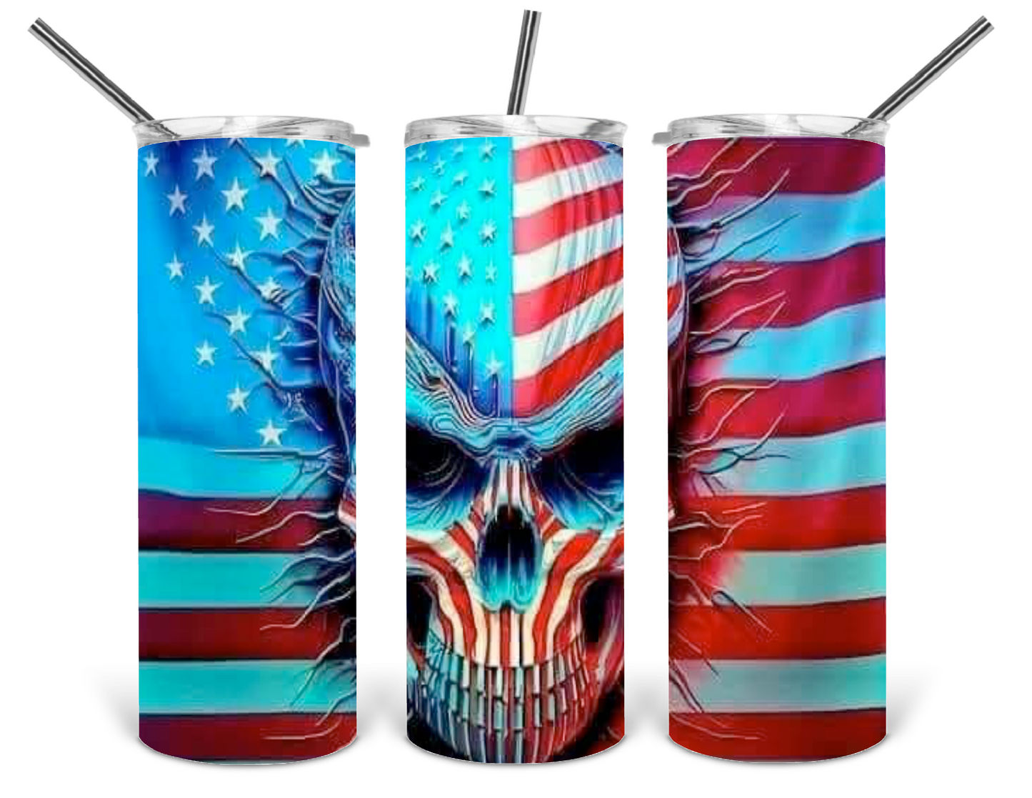 3d red white blue skull .fdg