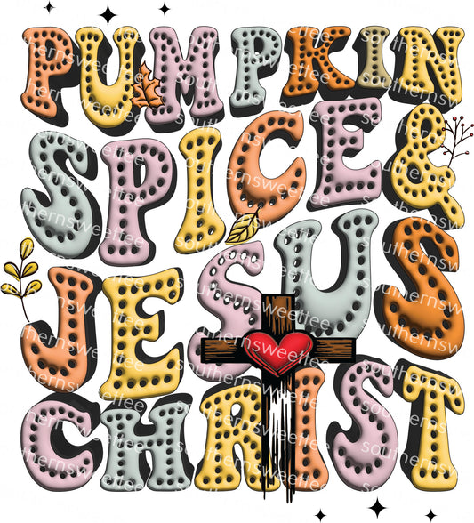 pumpkin spice and Jesus Christ with cross .bnb