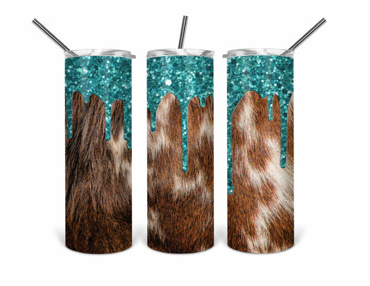 20oz cowhide and turquoise tumbler .bnb