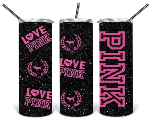 vs pink black glitter 20 oz tumbler .bnb