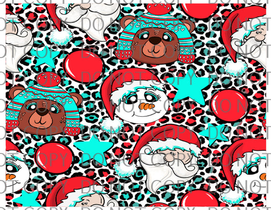 santa bear snowman red teal leopard pattern