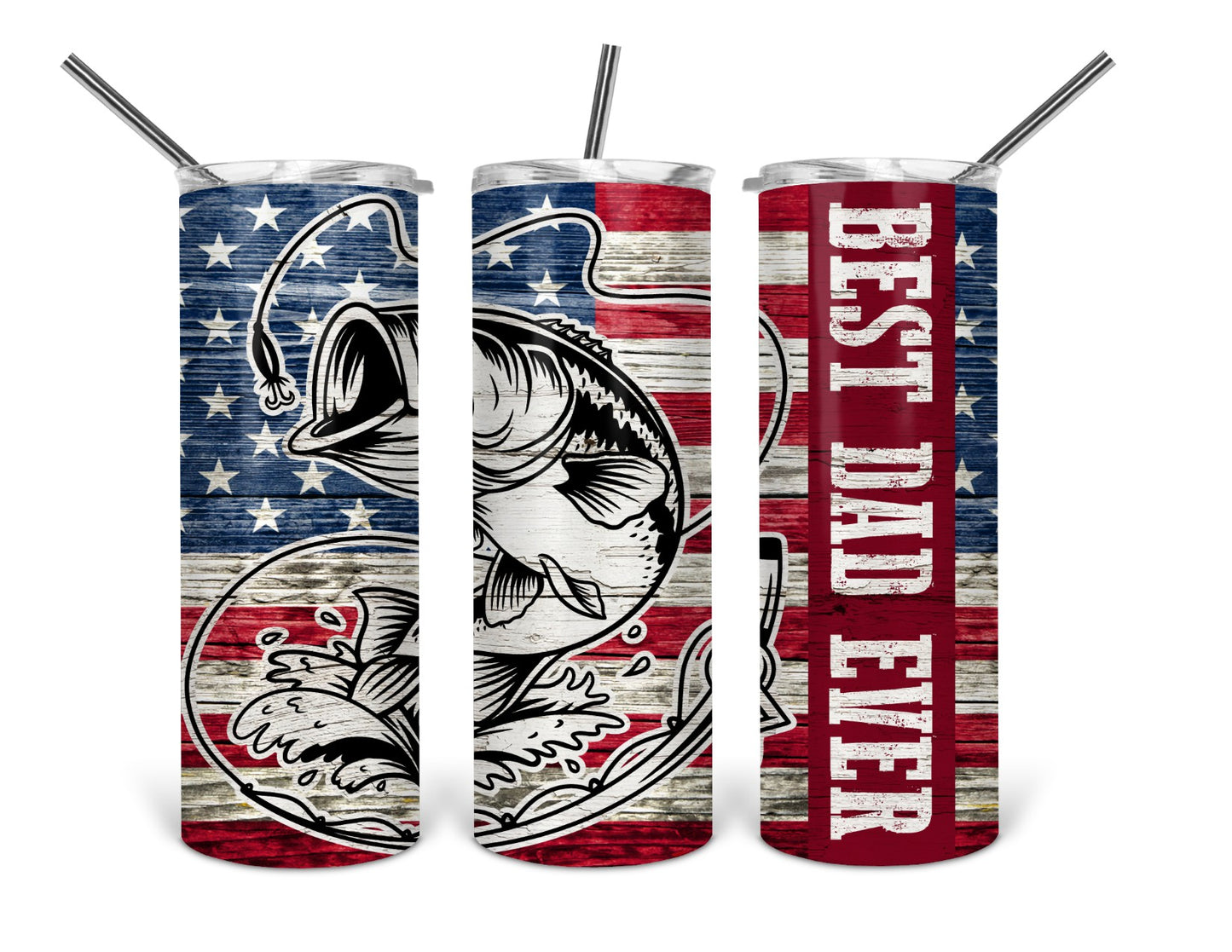 20oz best dad ever flag and fish tumbler .bnb