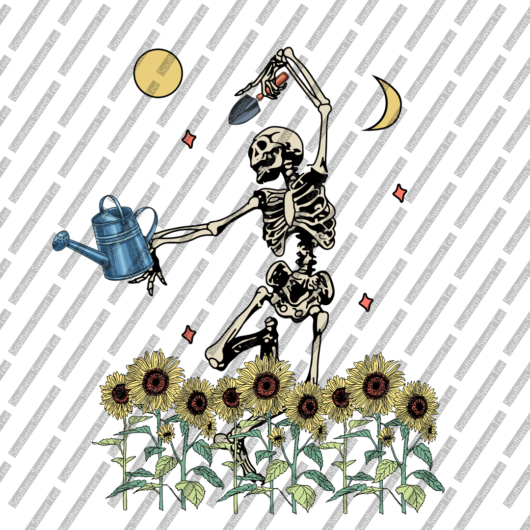 gardening skeleton with sunflowers .bnb