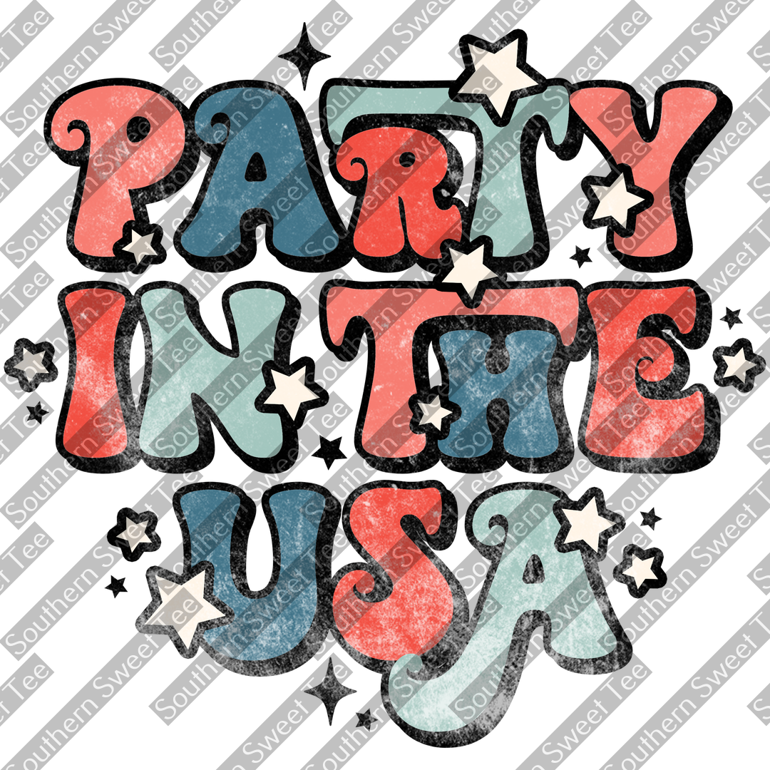 party in the usa with retro font .bnb