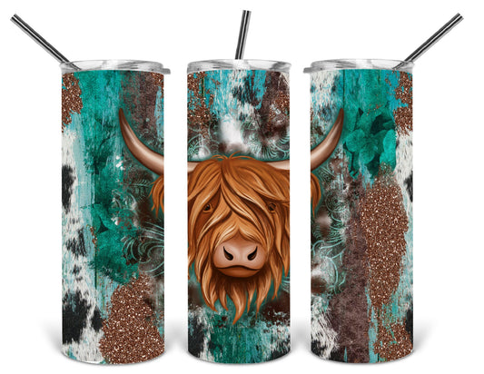 turquoise highland cow 20 oz tumbler .bnb