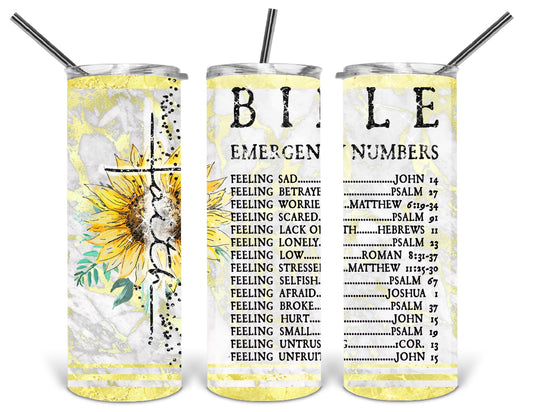 sunflower bible emergency numbers 20 oz tumbler .bnb