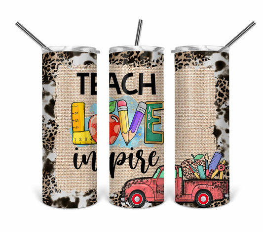 teach love inspire with red truck tumbler 9.3 x 8.2 .bnb