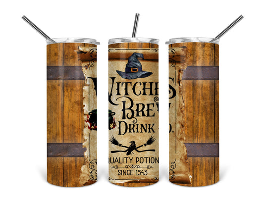 20oz witches brew wood barrel tumbler 9.3 x 8.2 .bnb